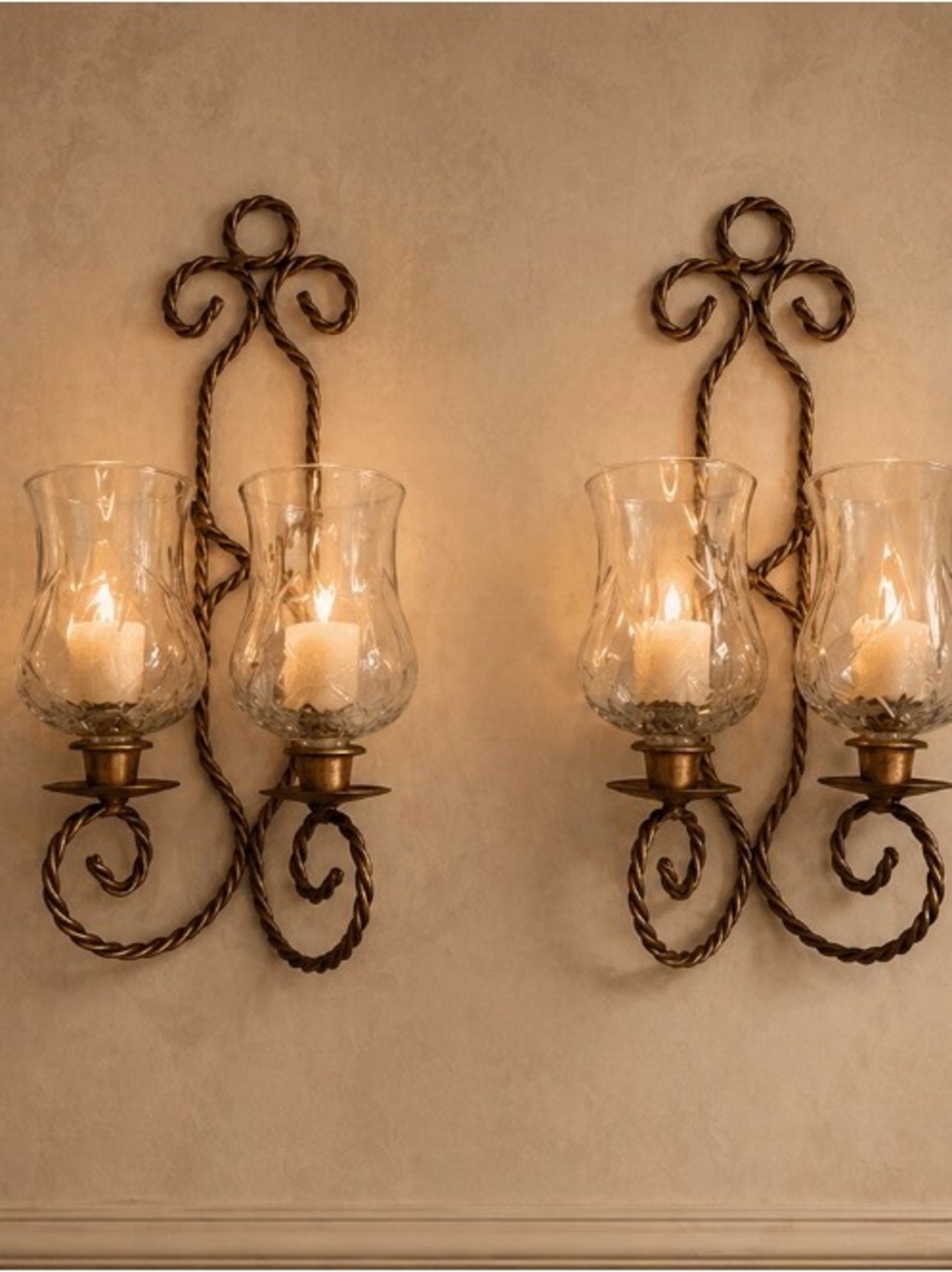 Home Interiors Gold Metal Twisted Rope Candle Holders Pair Wall Sconces Votives